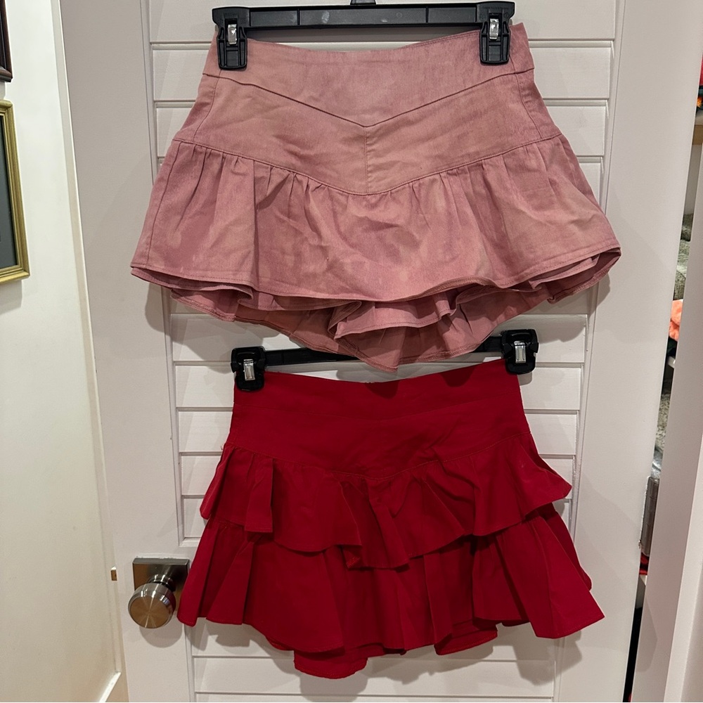 2 AC Rendon Skirts / Skorts Sz 0 Red Pink Ruffle Mini
